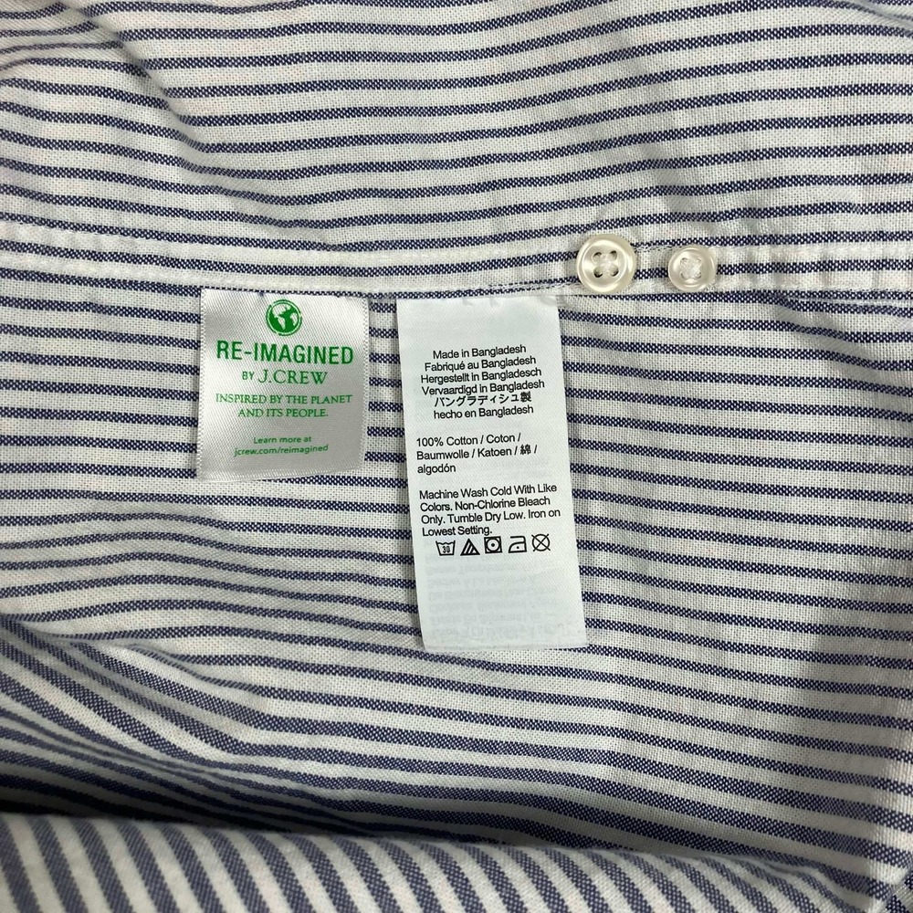 JCrew Broken-In Oxford Shirt Men's Large Blue White Stripe Slim Fit Button Down - Picture 6 of 14